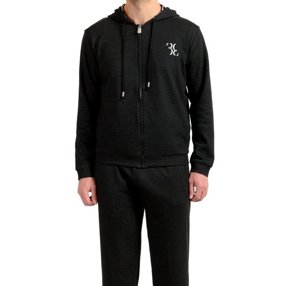 Billionaire Men's Off Black Full Zip Logo Print Track Sweat Suit US XL IT 54 - Picture 1 of 13